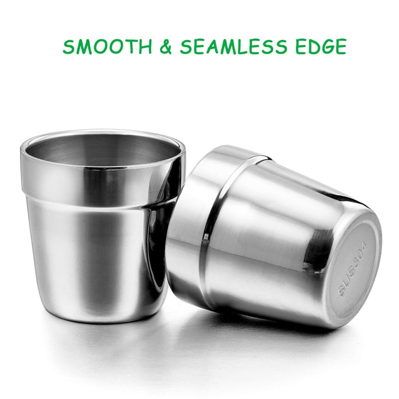 E-far Stainless Steel Cups Set of 4, 6 Ounce Metal Insulated Cups for Toddler Kids Children, Training & Transition, Double Wall & Shatterproof, Mirror Polished & Dishwasher Safe - 4 Pack - Image 4